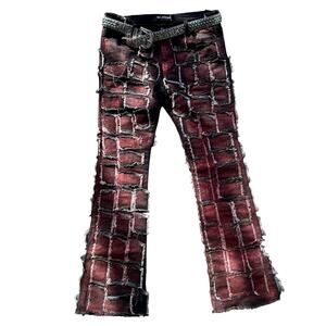 Valabasas NWT Red Cross Sewn Jeans With Studded Belt 38x34